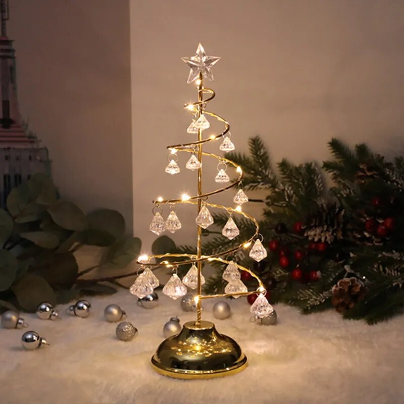 Gold Silver LED String Christmas Tree Table Lamp