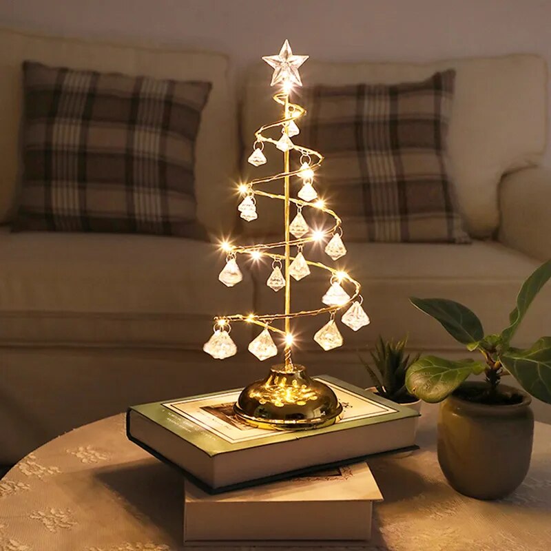 Gold Silver LED String Christmas Tree Table Lamp