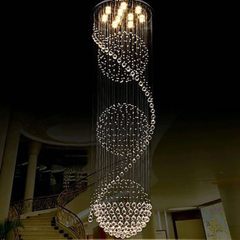 Modern Spiral LED Crystal Chandelier - Fixture for Staircase