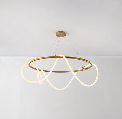 Modern Golden Led Chandelier Shiny Line