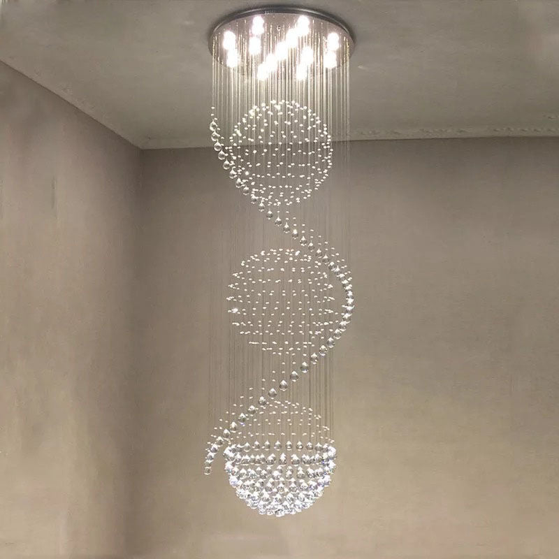 Modern Spiral LED Crystal Chandelier - Fixture for Staircase