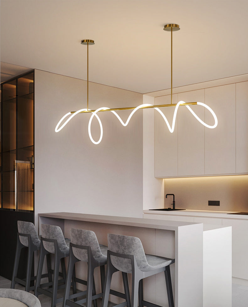 Modern Golden Led Chandelier Shiny Line