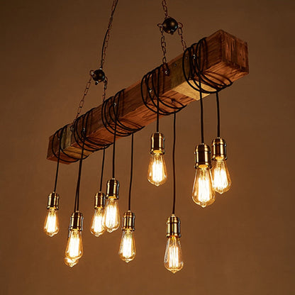 Antique Industrial Retro Wood LED Ceiling Chandelier