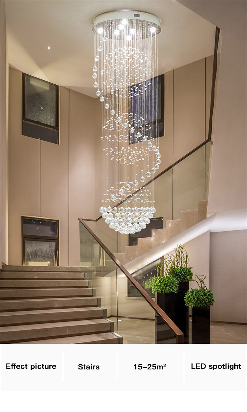 Modern Spiral LED Crystal Chandelier - Fixture for Staircase