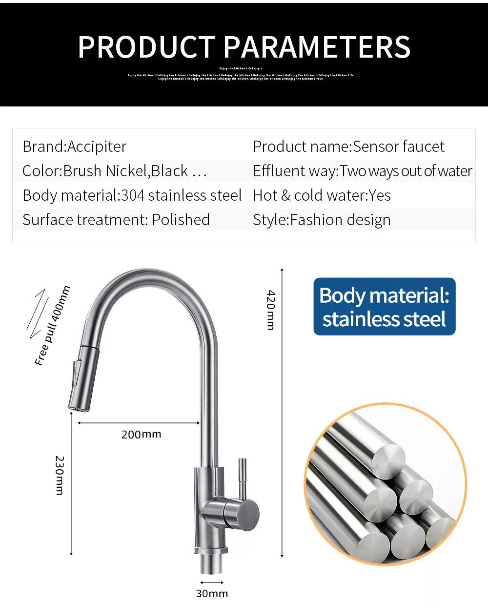 Sensor Kitchen Faucet Stainless Steel With Pull-Out Faucet