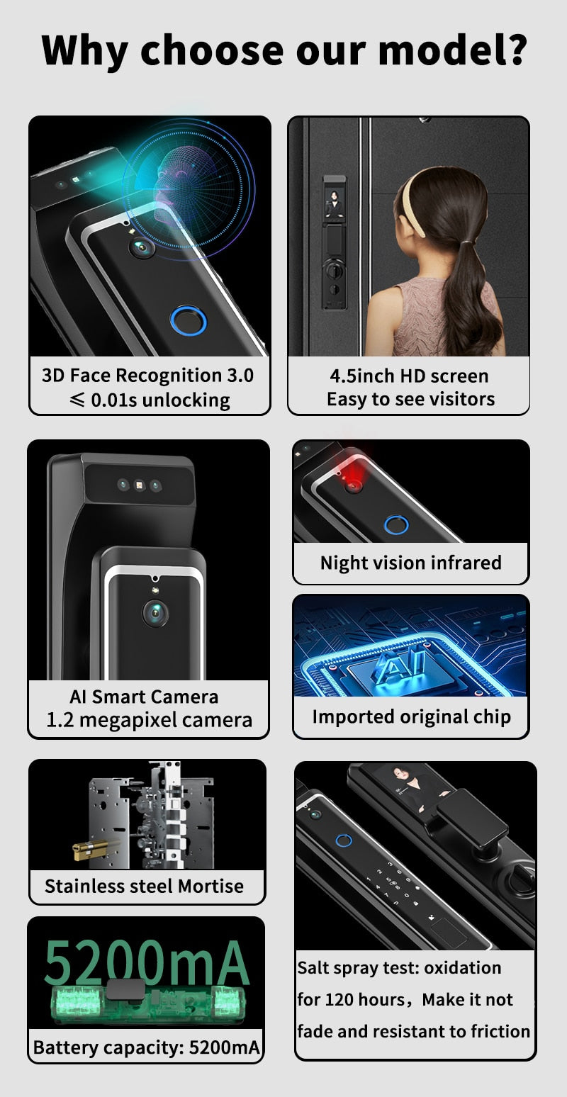 New Fingerprint Door Lock 3D Face Recognition Smart Door Lock
