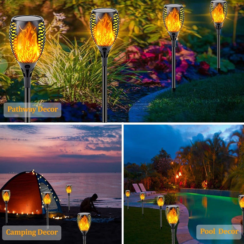 Outdoor Solar Powered Torch Lights Waterproof Garden Patio Flickering Dancing Flame Lamp