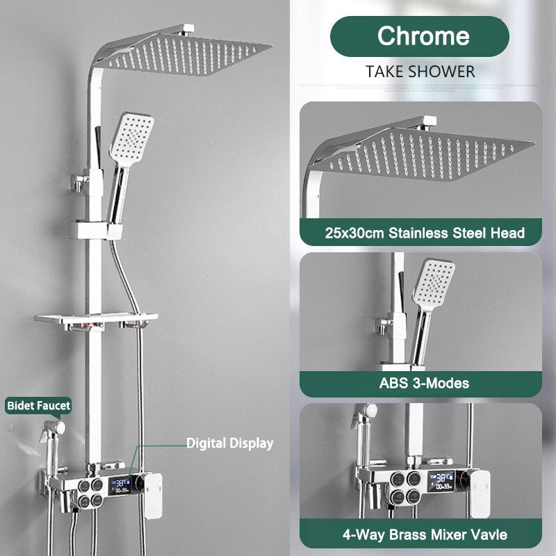 Thermostatic Digital Display Rain Shower Faucet Bidet Faucet Spout Faucet Bathroom Faucet Set