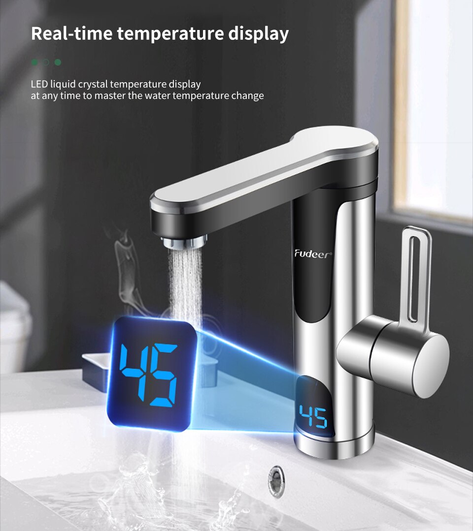 Instant Water Heater Faucet for Basin Tap 220V 3400W Tankless LCD Display