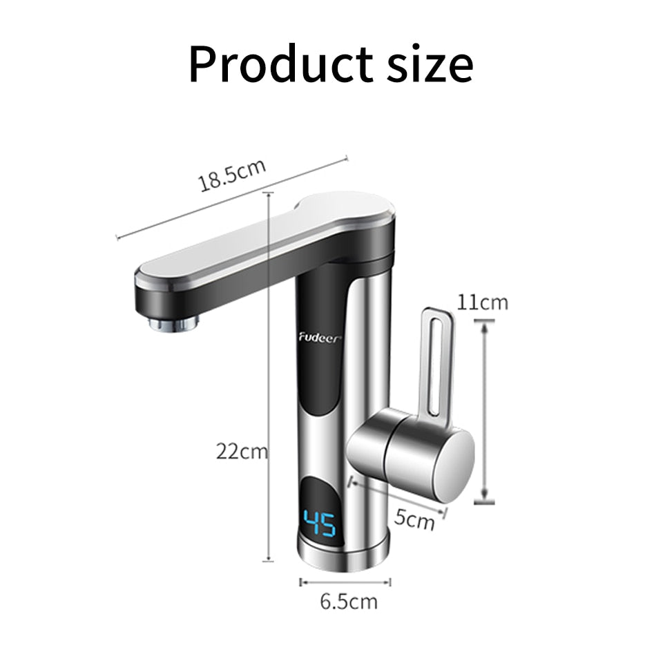 Instant Water Heater Faucet for Basin Tap 220V 3400W Tankless LCD Display