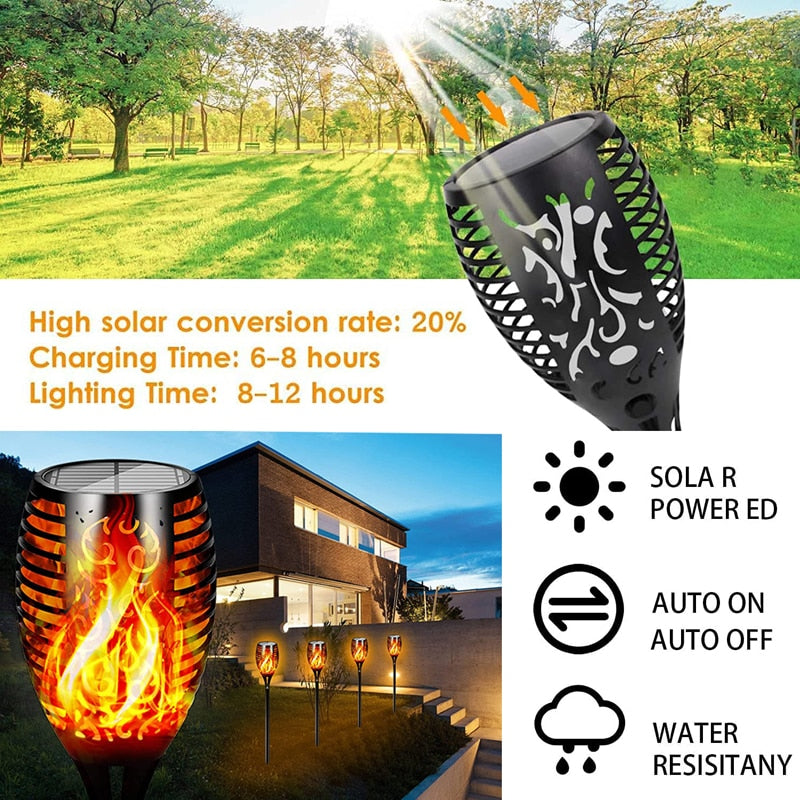 Outdoor Solar Powered Torch Lights Waterproof Garden Patio Flickering Dancing Flame Lamp