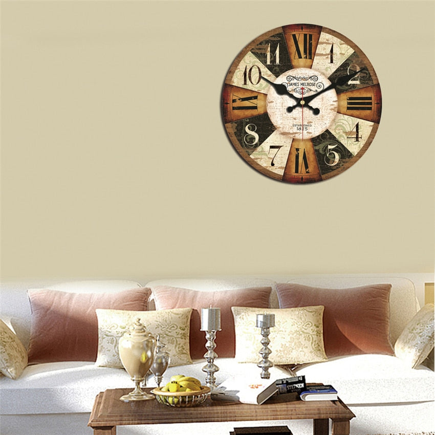 Vintage Wooden Wall Clock Brief Design Silent