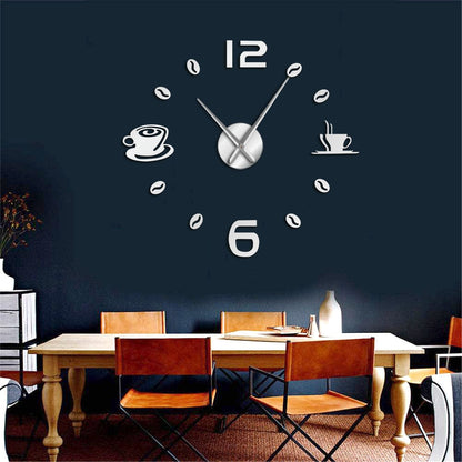 Cafe DIY Large Wall Clock Frameless Coffee Mug Coffee Bean