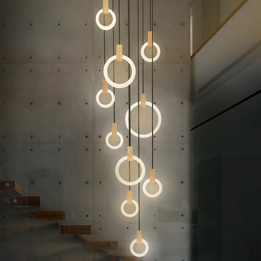 Modern LED Wall Stair Ring Chandelier
