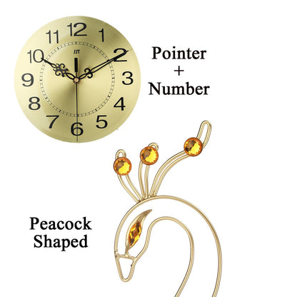 3D Gold Diamond Peacock Wall Clock