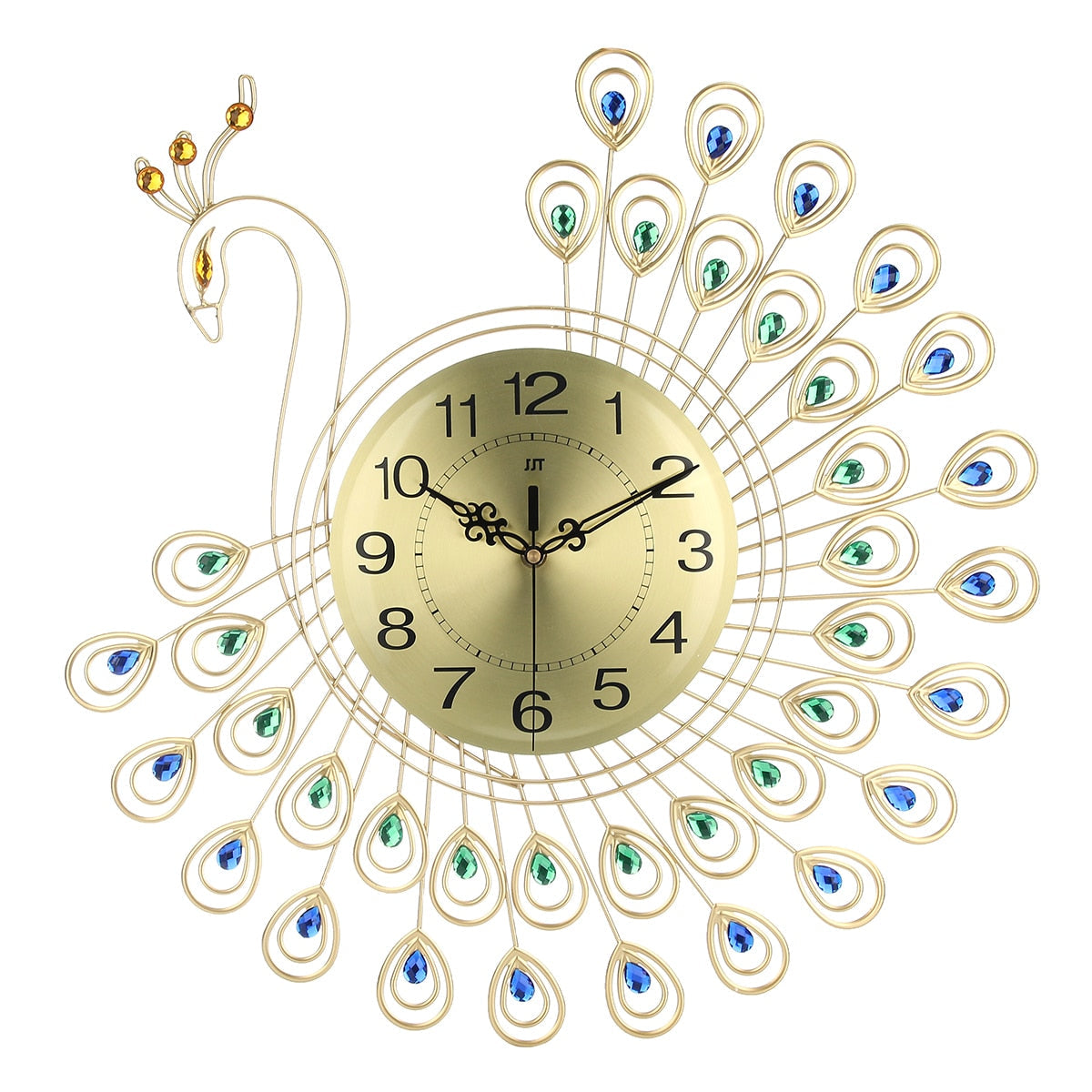 3D Gold Diamond Peacock Wall Clock