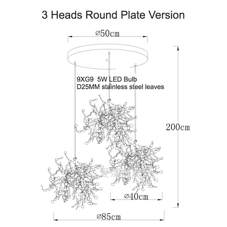 Modern Stainless Steel Chrome Leaf LED Chandelier