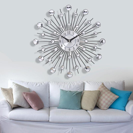 Jeweled Round Sunburst Metal Wall Clock