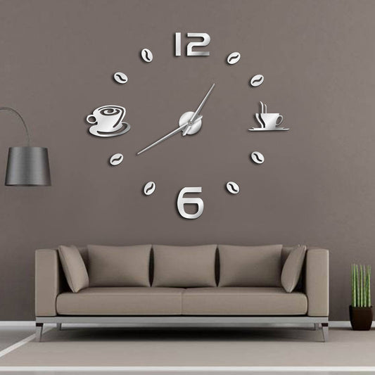 Cafe DIY Large Wall Clock Frameless Coffee Mug Coffee Bean